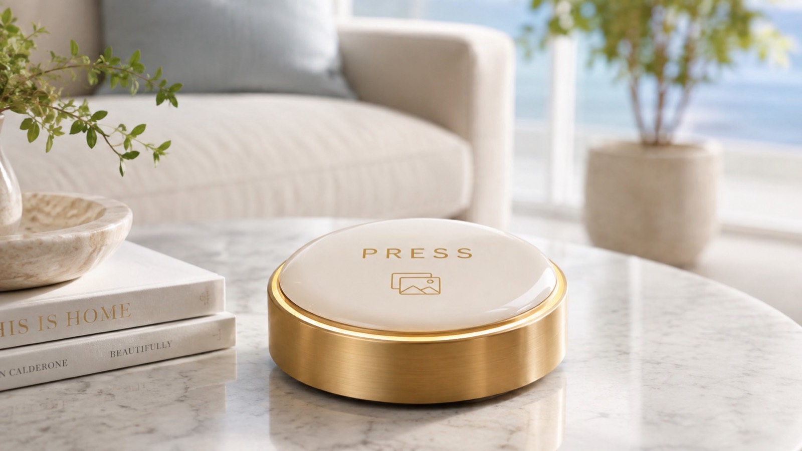 The Memory Button on a marble table